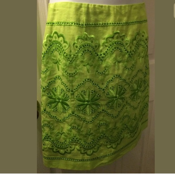ETCETERA Lime green Eyelet Skirt Linen Cotton Mini - Picture 5 of 5